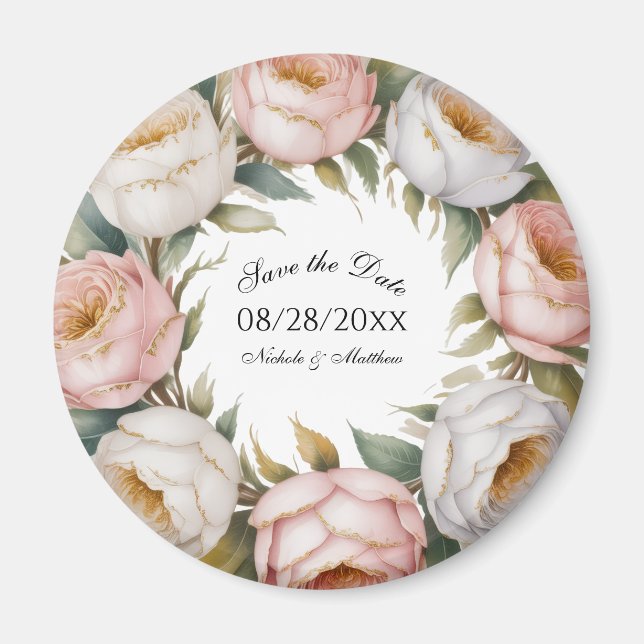 Blush and Ivory Rose Floral Save the Date Magnet (Vorne)
