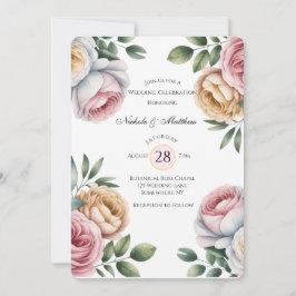 Blush and Ivory Rose Floral Wedding Celebration Einladung
