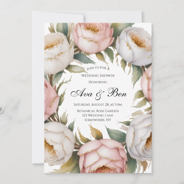Blush and Ivory Rose Floral Wedding Shower Einladung (Vorderseite)