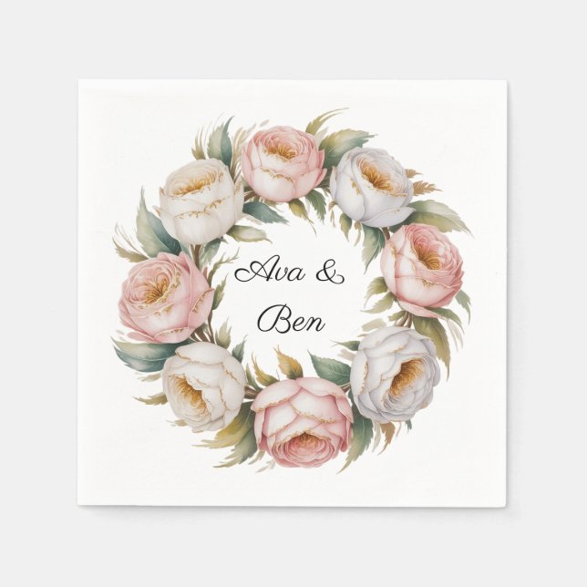 Blush and Ivory Rose Floral Wreath Wedding Serviette (Vorderseite)