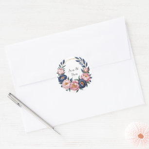Blush and Navy Blue Wedding Runder Aufkleber