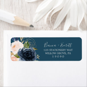Blush and Navy Blume Blue Return Address Label