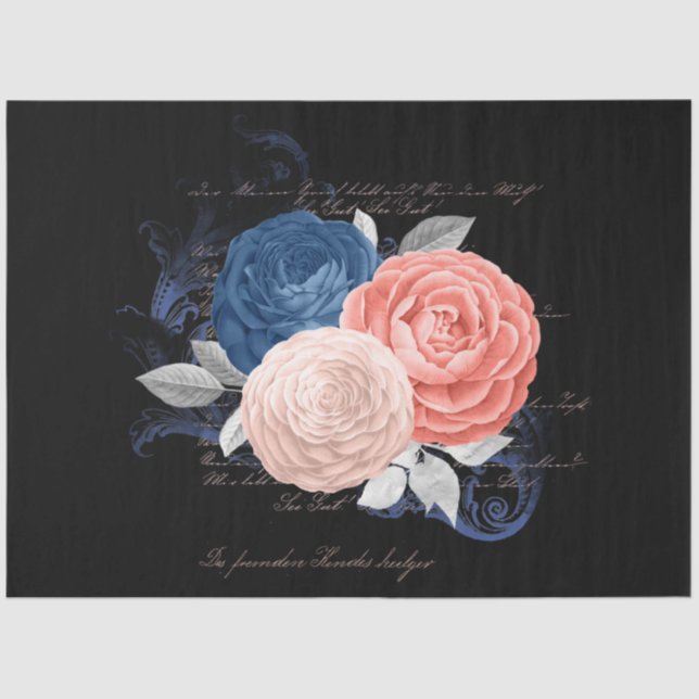 Blush and Navy Floral Ephemera Serie Design 11 Seidenpapier (Vorderseite)