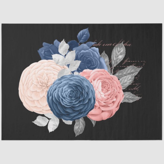Blush and Navy Floral Ephemera Serie Design 6 Seidenpapier (Vorderseite)