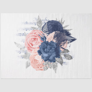 Blush and Navy Floral Ephemera Serie Design 8 Seidenpapier