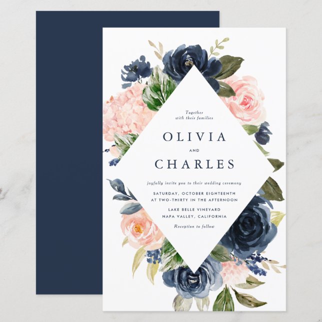 Blush and Navy Floral Frame Weditation (Vorne/Hinten)
