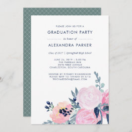Blush and Navy Floral Graduation Party Einladung