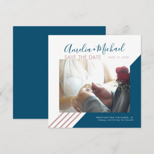 Blush and Navy Lines Save the Date Foto Card Karte