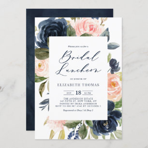 Blush and Navy Wasserfarbe Blumenbridal Luncheon Einladung