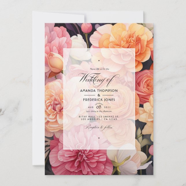 Blush and Peach Floral Wedding Einladung (Vorderseite)