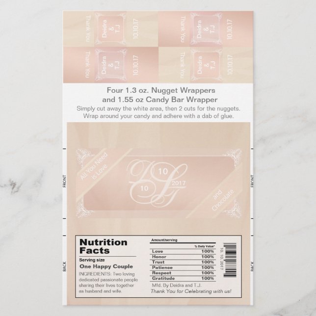 Blush and Rose Gold Candy Bar und Nugget Wrappers Flyer (Vorne)