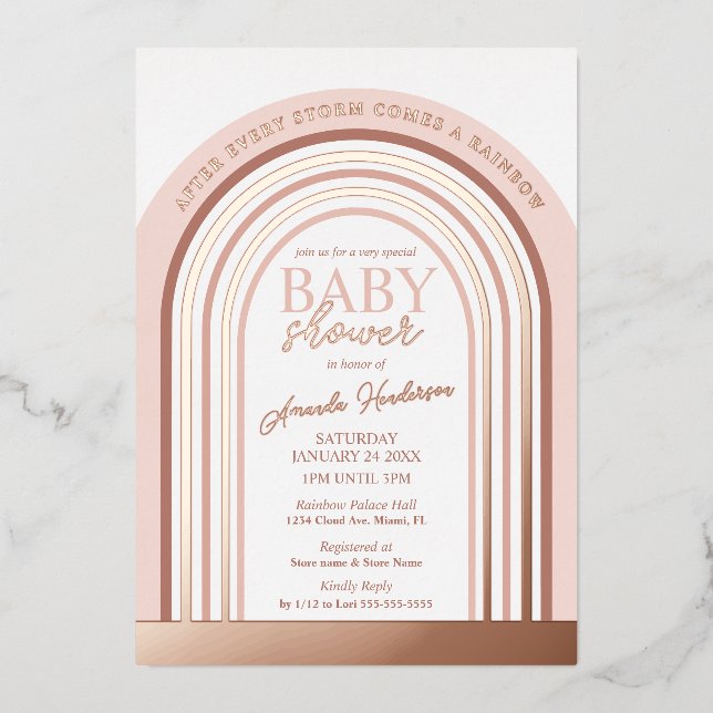 Blush and Rose Gold Rainbow Baby Showroom Folieneinladung (Vorderseite)