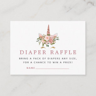 Blush and Rose Gold Unicorn Baby Diaper Raffles Begleitkarte