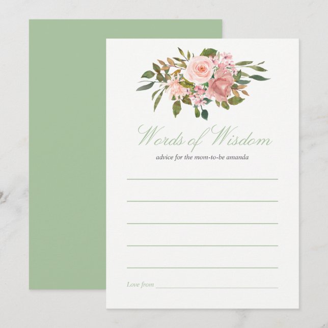 Blush and Sage Baby Duschempfehlung für Mama Einladung (Vorne/Hinten)