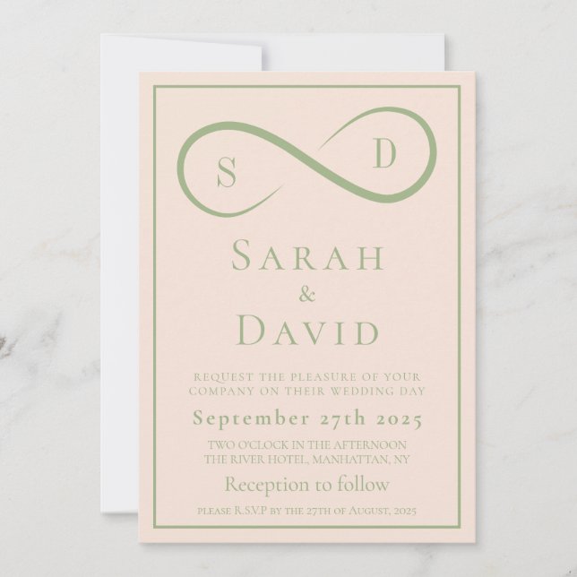 Blush and Sage Infinity Wedding Minimalist Modern Einladung (Vorderseite)