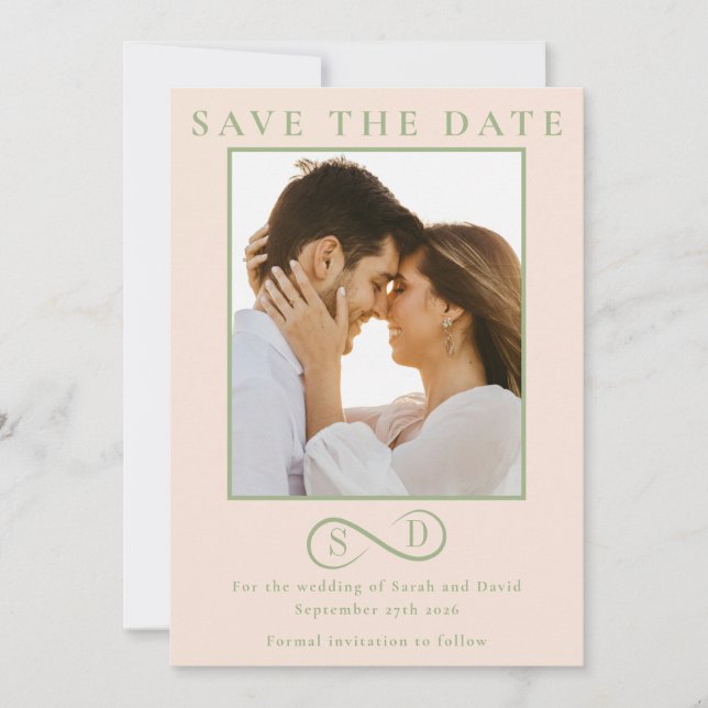 Blush and Sage Infinity Wedding Minimalist Modern  Save The Date (Vorderseite)