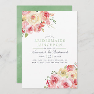 Blush and Sage Wassercolor Bridesmaids Luncheon Einladung