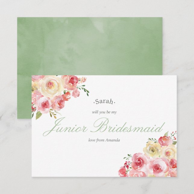 Blush and Sage Wedding Be my Junior Bridesmaid Einladung (Vorne/Hinten)