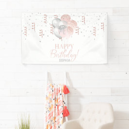 Blush and Silver Balloons Birthday  Banner