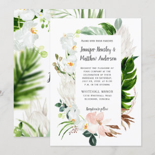 Blush and White Water color Tropical Floral Weddin Einladung