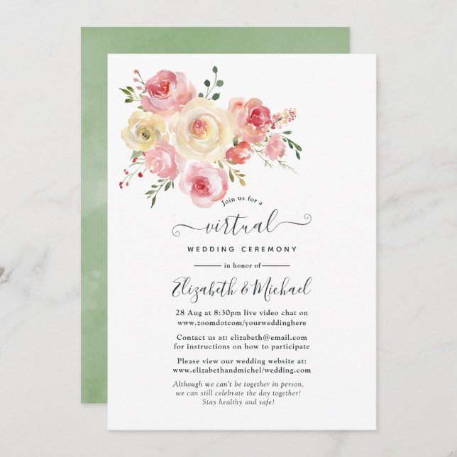 Blush and Yellow Pastel Virtual Wedding Einladung (Vorne/Hinten)