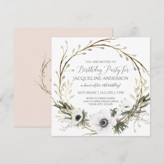 Blush Anemone Twig Fern Eucalyptus Geburtstagspart Einladung