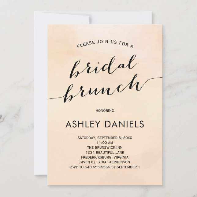 Blush Apricot Watercolor Bridal Brunch Einladung (Vorderseite)