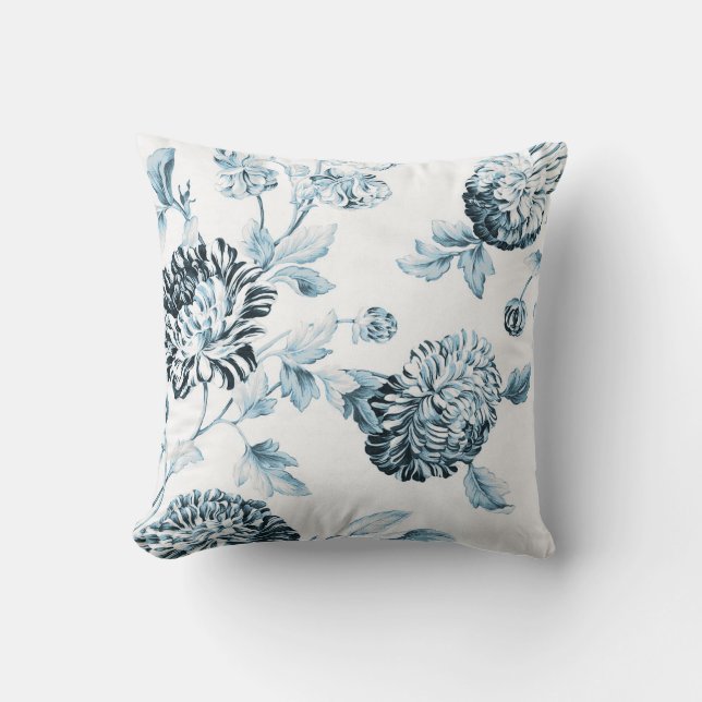 Blush Aquamarin Blue Botanical Floral Toile No.2 Kissen (Vorderseite)