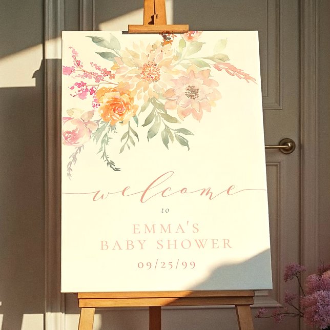 Blush Aquamarin Spring Flowers Babydusche Begrüßun Poster (Von Creator hochgeladen)