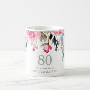 Blush Aquarell Floral 80. Geburtstagsparty Geschen Kaffeetasse