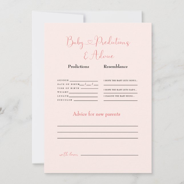 Blush Baby Predictions & Advice Game Einladung (Vorderseite)
