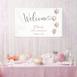 Blush Balloons Girl Erster Geburtstag Willkommen Banner