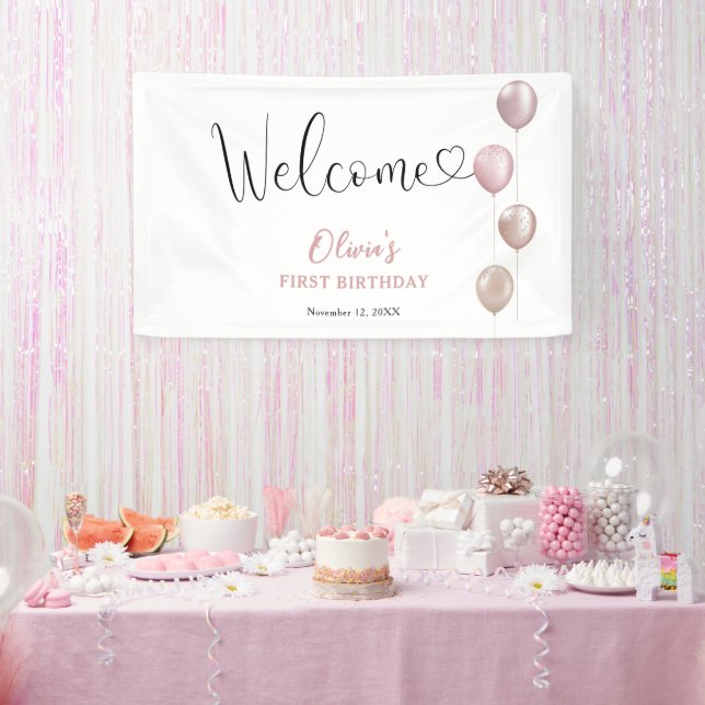 Blush Balloons Girl Erster Geburtstag Willkommen Banner (Party)