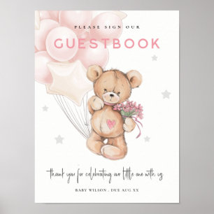 Blush Bär Ballon Gästebuch Schild Baby Shower