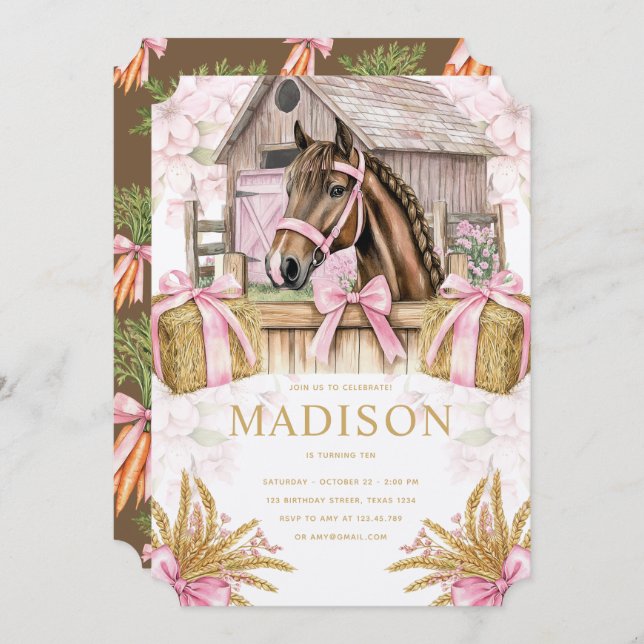 Blush Barn Horse Birthday Invitation for Girls Einladung (Vorne/Hinten)