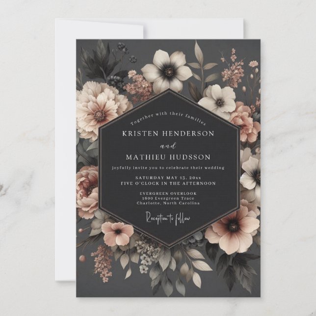 Blush Baroque Bloom Wedding Einladung (Vorderseite)