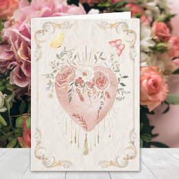 Blush Baroque Floral Sacred Heart Happy Valentines Karte