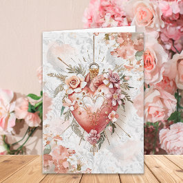 Blush Baroque Floral Sacred Heart Valentine’s Day  Karte