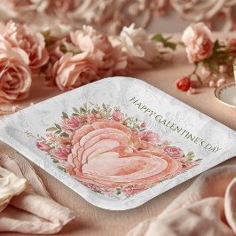 Blush Baroque Rococo Floral Heart Galentine   Pappteller