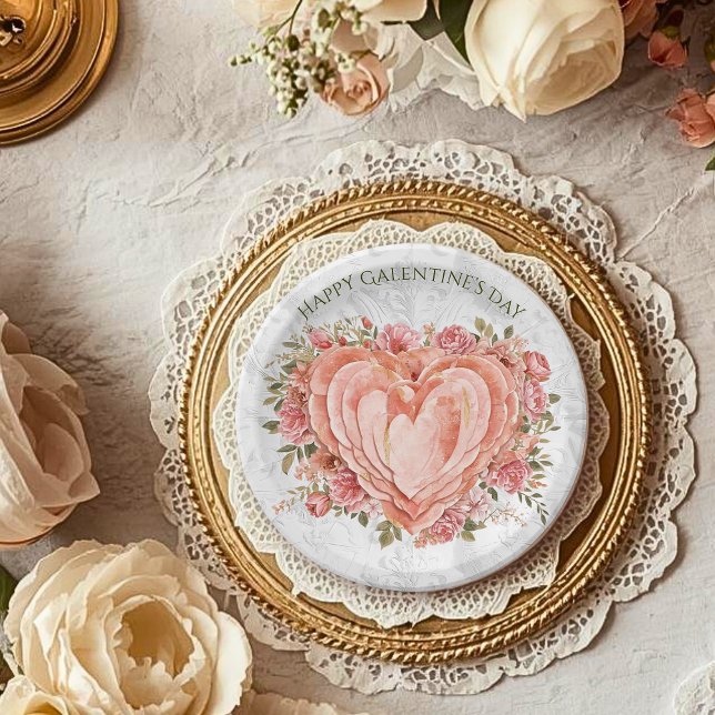 Blush Baroque Rococo Floral Heart Galentine   Pappteller (Von Creator hochgeladen)