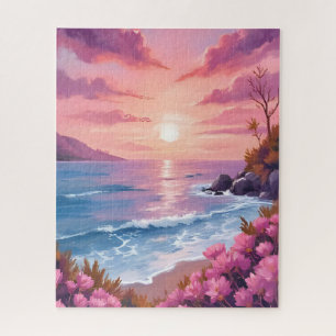 Blush Beach Bay   Ozean-Sonnenuntergang Rosa Aquar Puzzle
