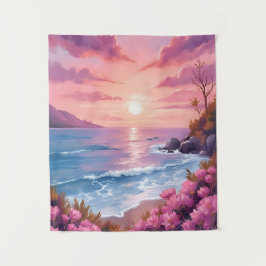 Blush Beach Bay | Ozean-Sonnenuntergang Rosa Aquar Wandteppich