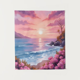 Blush Beach Bay Ozean-Sonnenuntergang Rosa Aquar Wandteppich