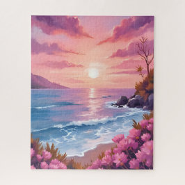 Blush Beach Bay | Ozean-Sonnenuntergang Rosa Wasse Puzzle