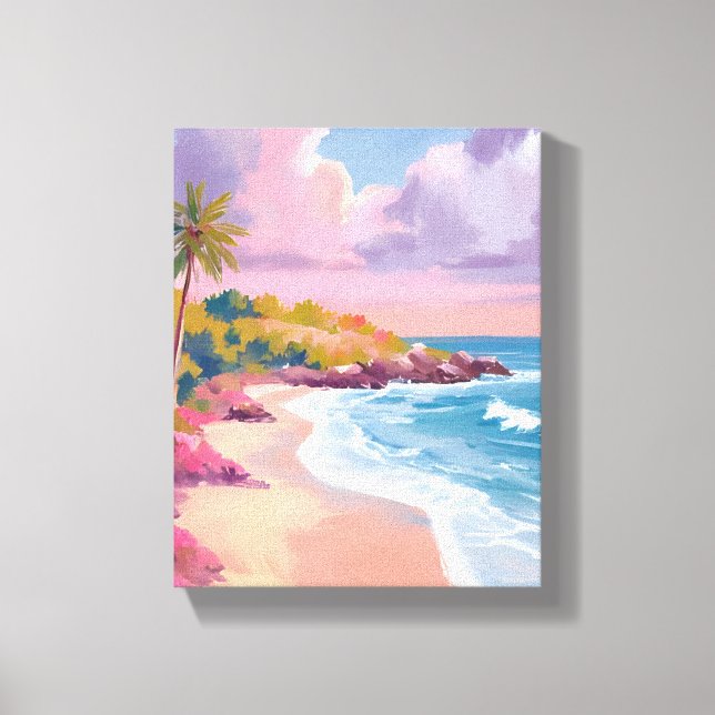 Blush Beach | Pink Ocean Painting Leinwanddruck (Vorderseite)