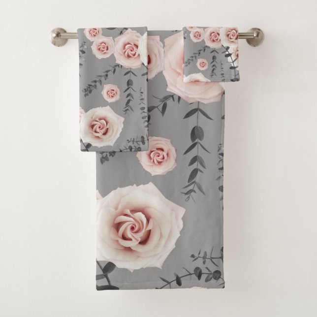 Blush Beauty Rose Eucalyptus Pattern #2 #floral Badhandtuch Set (Insitu)