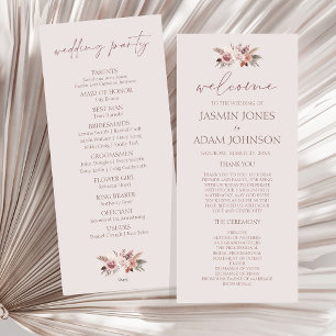 Blush Beige Pampas Floral Boho Hochzeitsprogramm