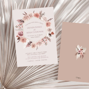 Blush Beige Pampas Floral Boho Wedding Einladung