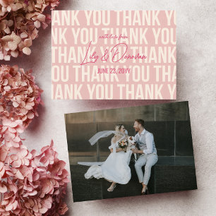 Blush & Berry Pink Moderne Typografie Hochzeit Dankeskarte