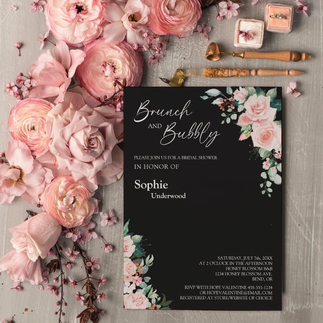 Blush Black Bridal Brunch mit Blütenblüte Einladung (Von Creator hochgeladen)